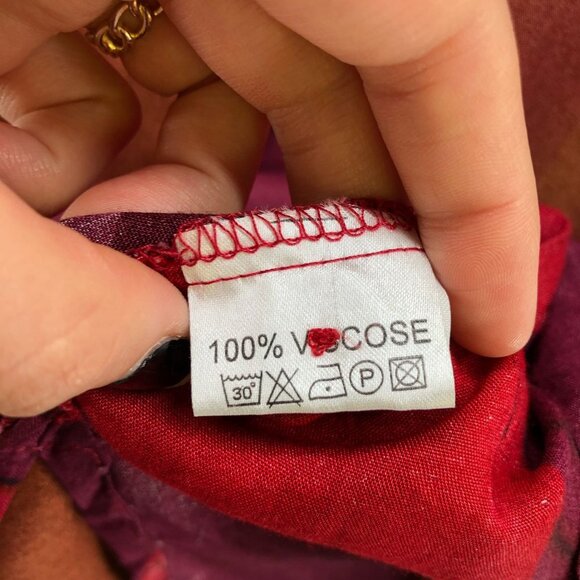 VTG Long Sleeve Blouse Womens L Leaf Print Rayon Wine Red Twee Quirky Unique - Picture 10 of 10